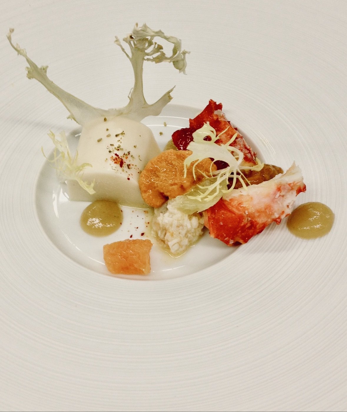 King crab and sea urchin plated dish