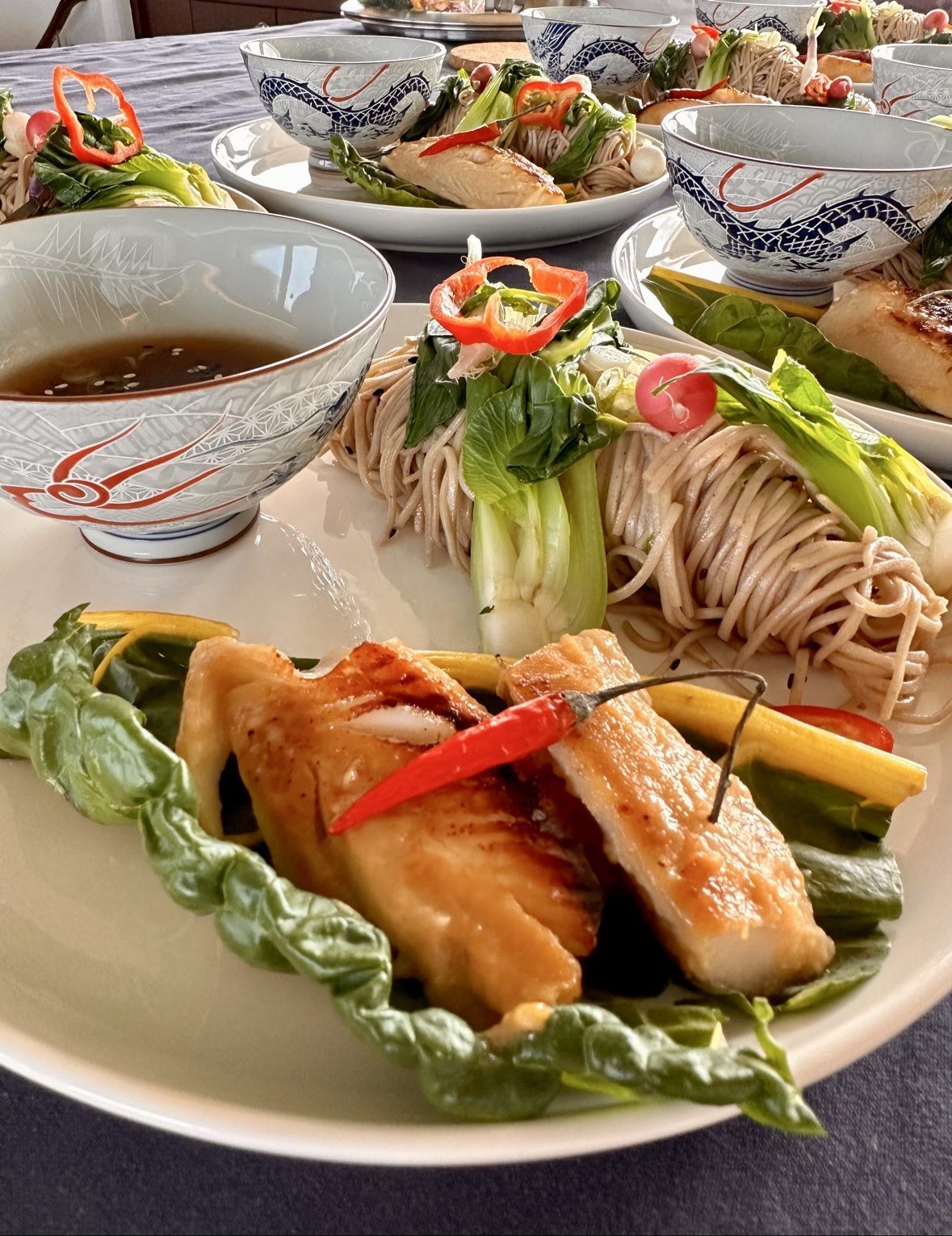 Miso sea bass with soba and bok choy