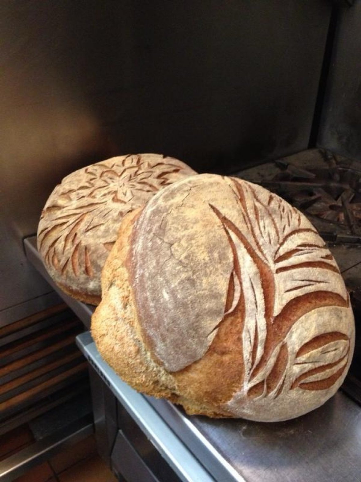 Fresh baked artisan sourdough loaves