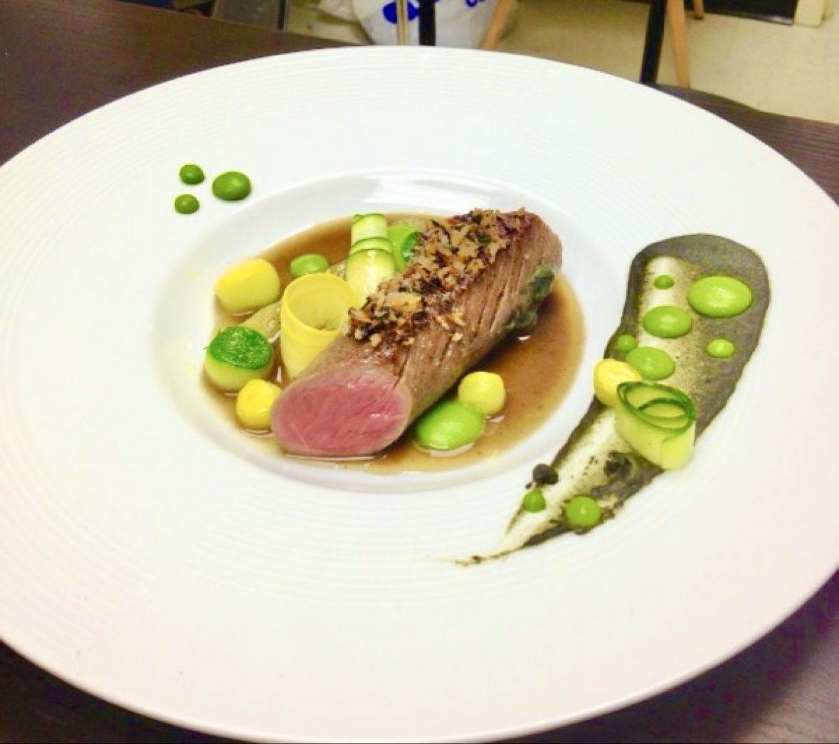 Venison loin with garden vegetables