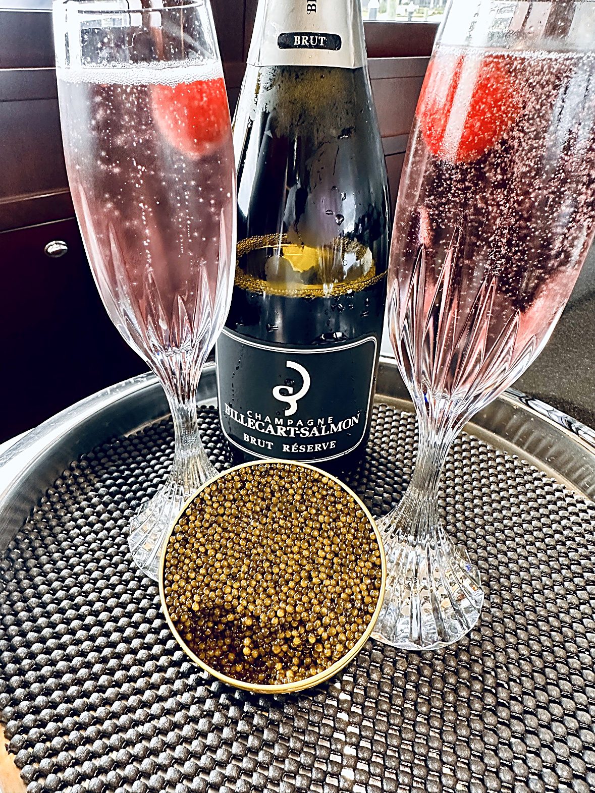 Billecart-Salmon champagne with a tin of caviar