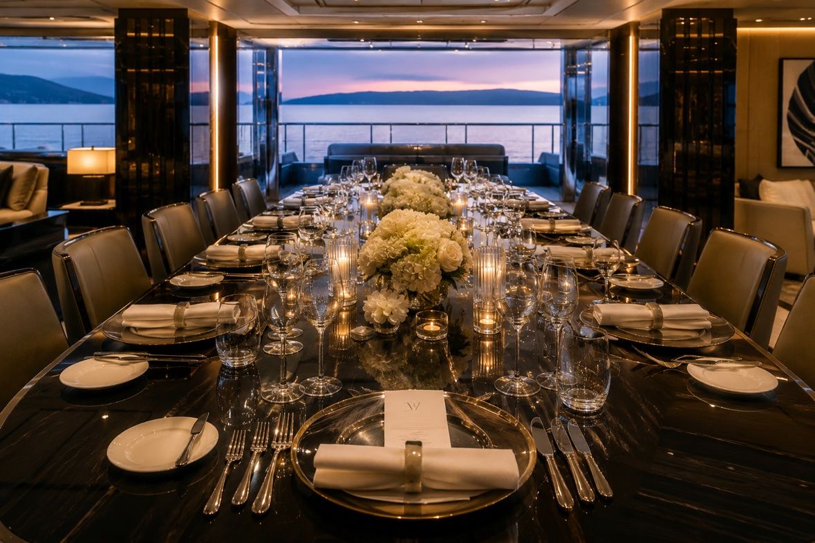 Formal evening table with candles and white florals